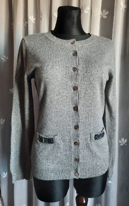 Kaszmir Angora 50% Wełna cudny ciepły wełniany szary sweter M
