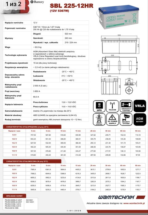 Гелевий новий Акумулятор  SSB SBL-225-12HR, 12V, 200Ah