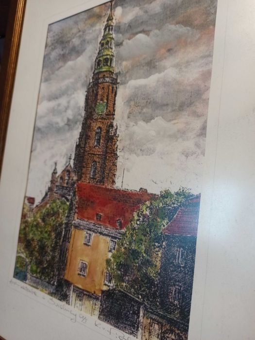 kolorowa grafika Archikatedra w Świdnicy w ramie