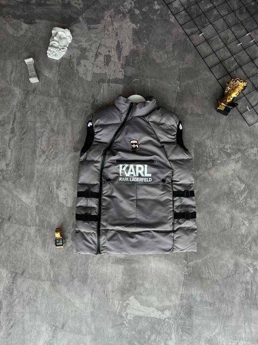 ЗНИЖКА‼️(L) та (XL) Karl Lagerfeld куртка жилетка карл лагерфілд сіра осіння куртка чоловіча парка пуфер курточка безрукавка жилет