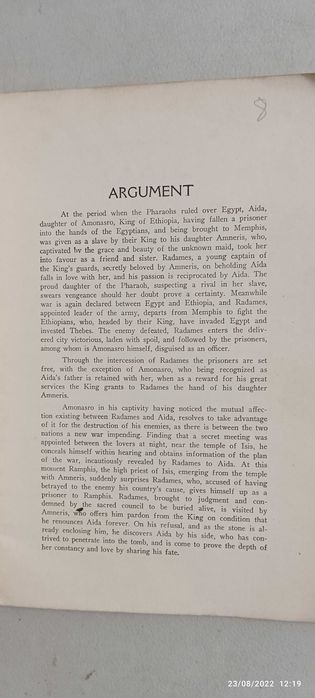 Livro Pa-3 -  Aida Opera in four acts - Musicas de Giuseppe Verdi