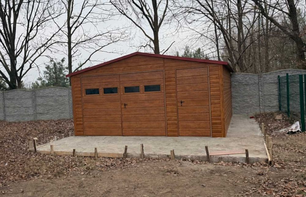 Dwuspadowy Garaż Blaszany 5×5 drewnopodobny  PREMIUM PRODUCENT