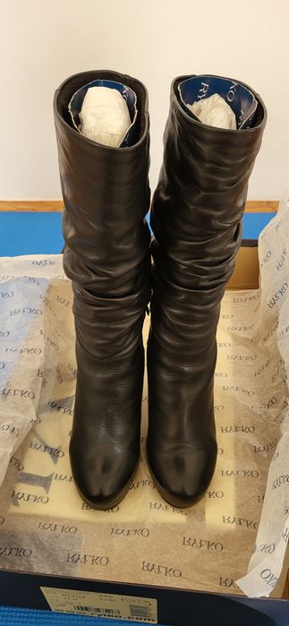 Kozaki wysokie Ryłko 37 skóra, czarne, nowe fleki