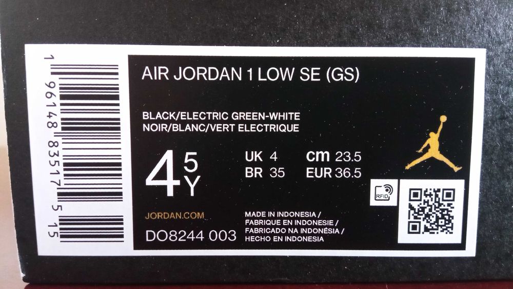 36,5 Buty Nike Air Jordan 1 Low Black Electric Green