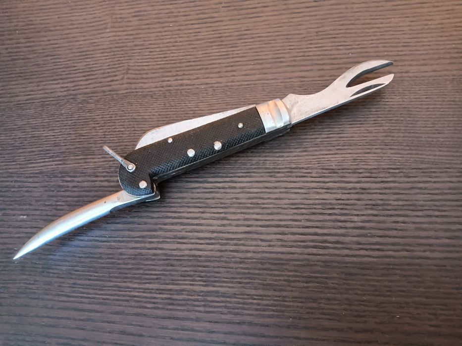 Faca / navalha antiga com lâmina, abre latas e tira nós