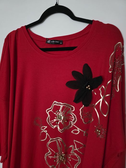 Overchic piękna tunika oversize xxxl 52 54 perełki cyrkonie