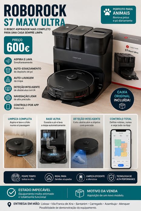 Roborock S7 MaxV Ultra – Aspirador Robot Premium com Base Ultra