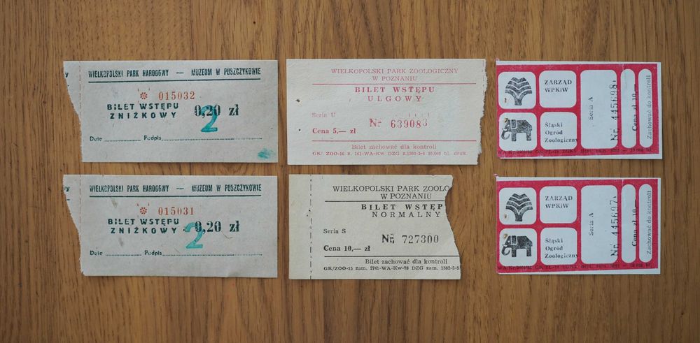 Zestaw starych biletów PRL do teatru, zoo, muzeum, lata 80-te