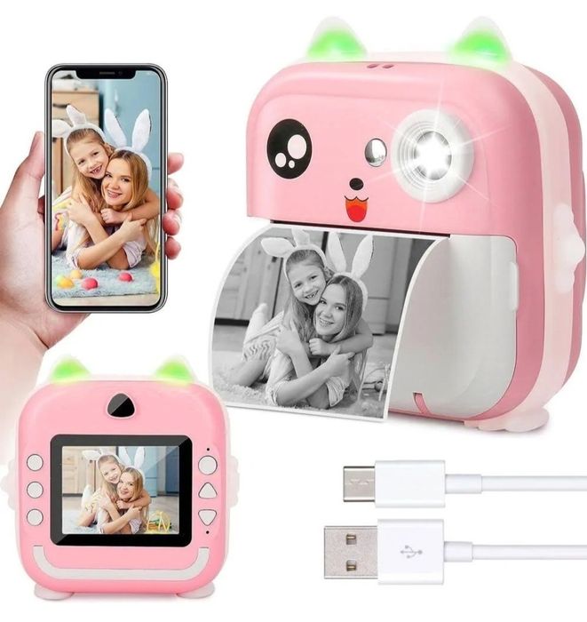 Детский Цифровой Фотоаппарат Котик с мгновенной термопечатью играми се