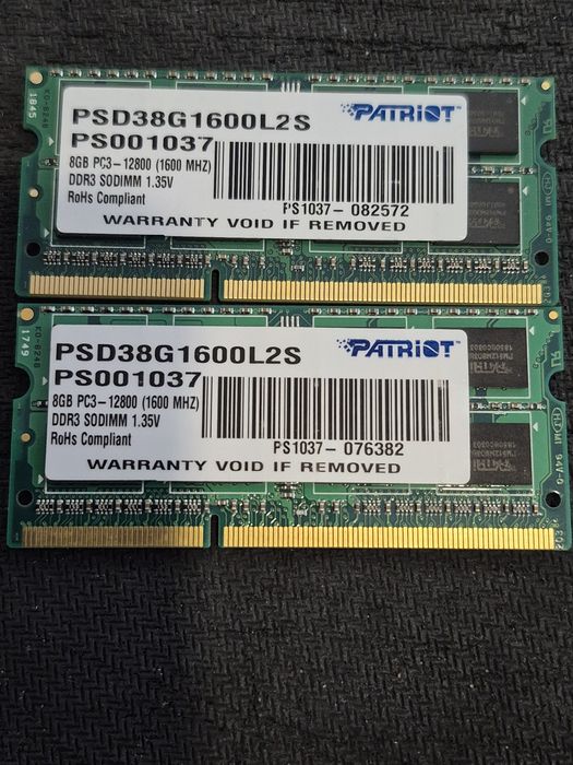 Ram DDR3L  16GB( 2x8GB) 1,35V 1600MHz  Patriot