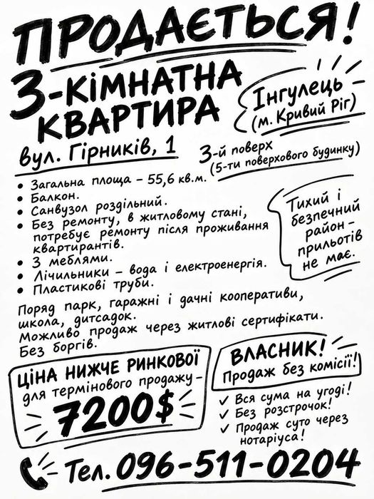 Продам 3 кімнатну квартиру Кривий Ріг Інгулець Власник
