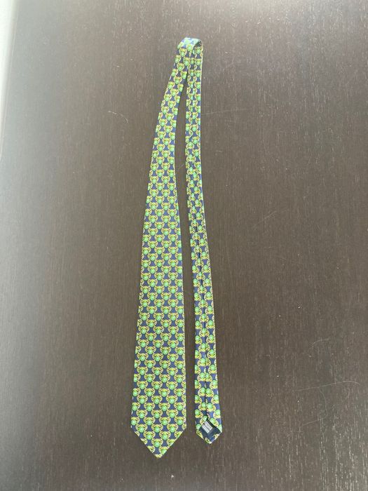 Granatowy krawat Paul R. Smith - zielone medaliony (100% jedwab)