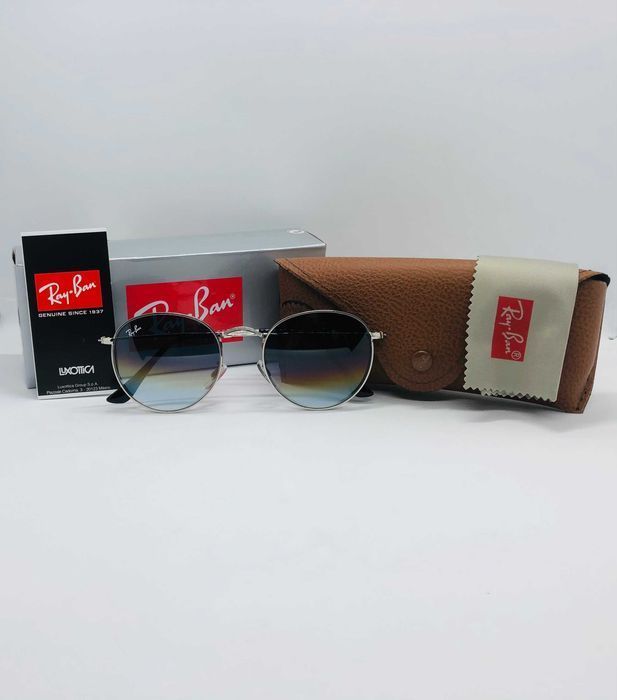 Круглые очки Ray Ban Round Metal 3447 Silver-Blue Gradient 54мм стекло
