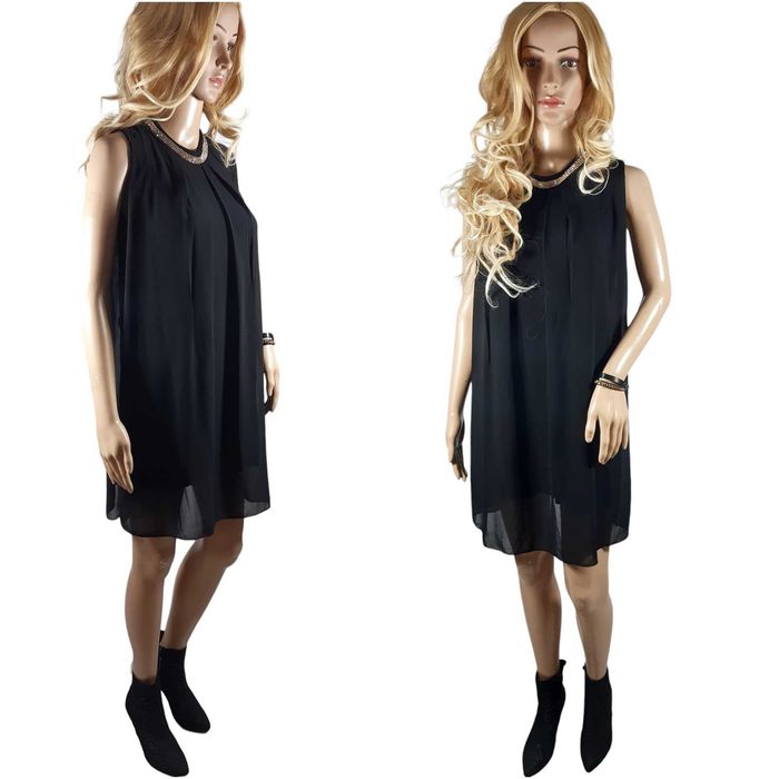 Czarna szyfonowa elegancka włoska sukienka 34,XS/36,S Italy Moda