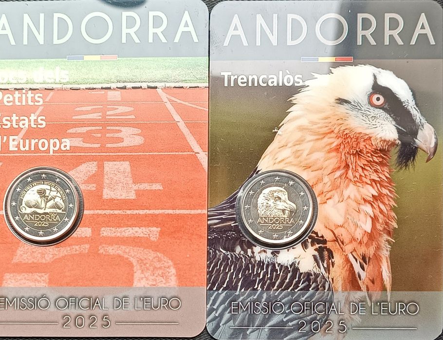 Andorra 2025 - Conjunto 2 x 2€ Coincard Abutre Barbudo e Jogos Peq.