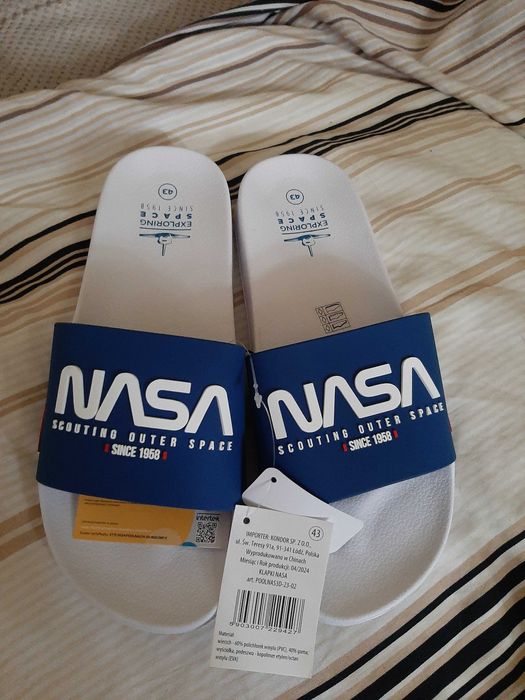 Klapki basenowe NASA r.43 nowe biało niebieskie