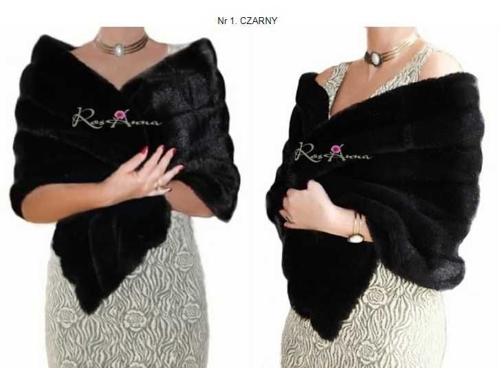 Piękny elegancki SZAL FUTRZANY do ślubu wesele