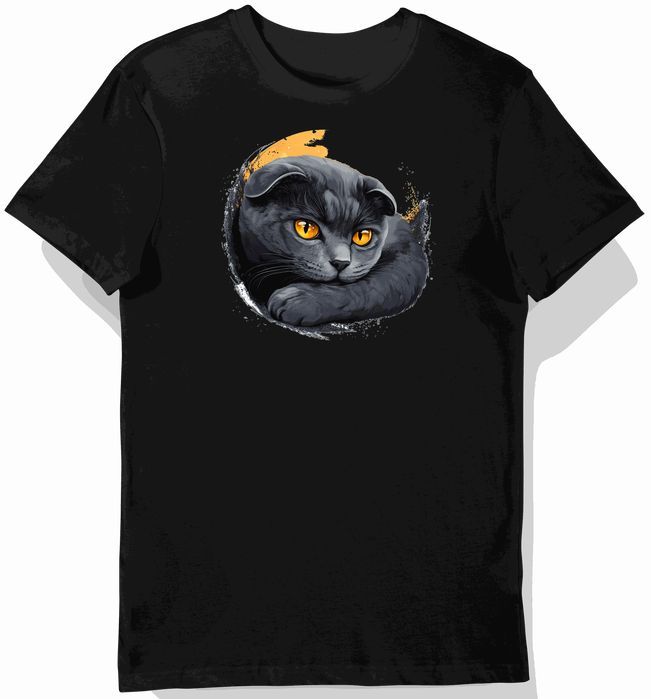 Koszulka męska czarna z motywem szarego kota Scottish Fold XL
