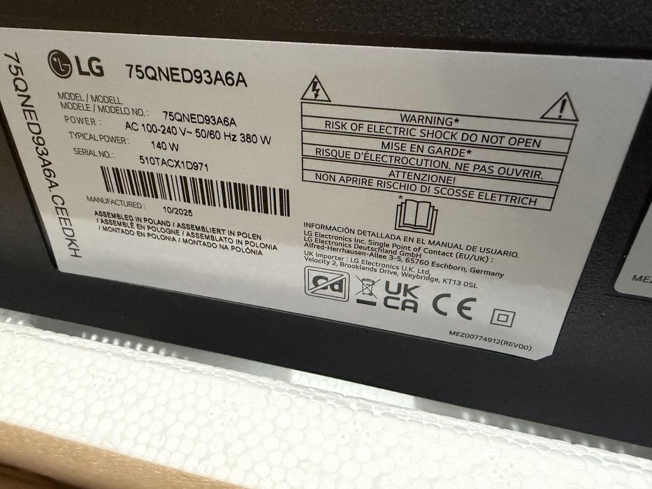 Новий 2025р телевізор LG 75QNED93A6A MiniLed з Німеччини