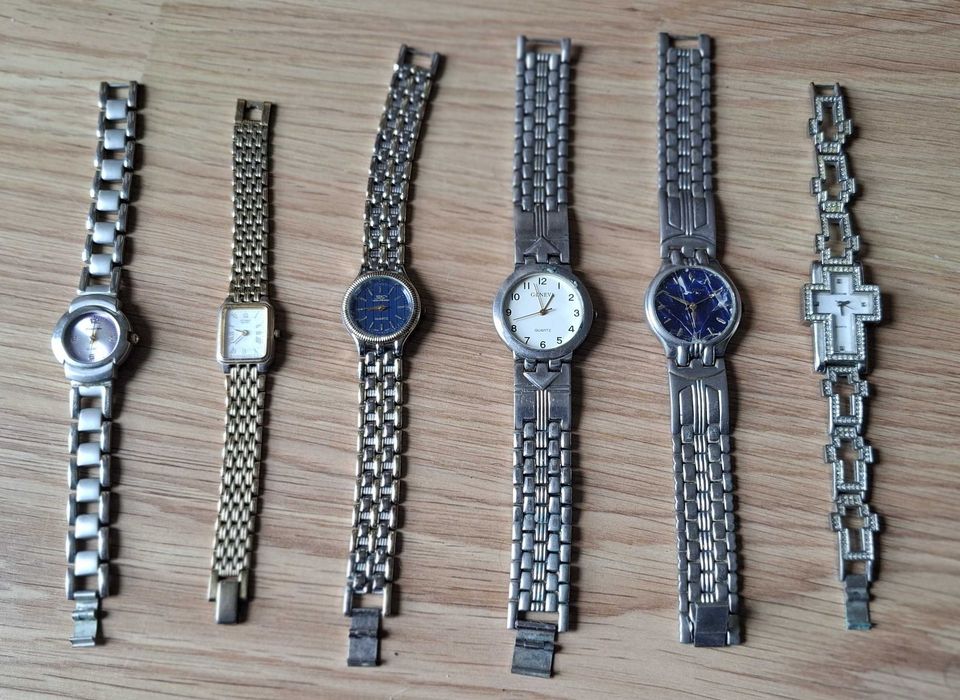 Lote 6 relógios vintage prateados dourados quartz