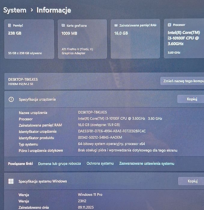PC i3 10100F 4/8x 4.30GHz+16GB DDR4+m2 256GB SSD Win11 PRO/OKAZJA