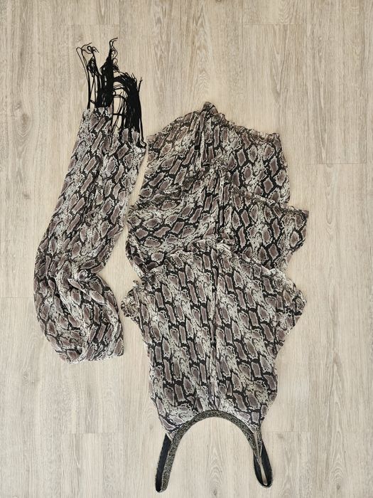 Vestido de alças e missangas em padrão cobra - L