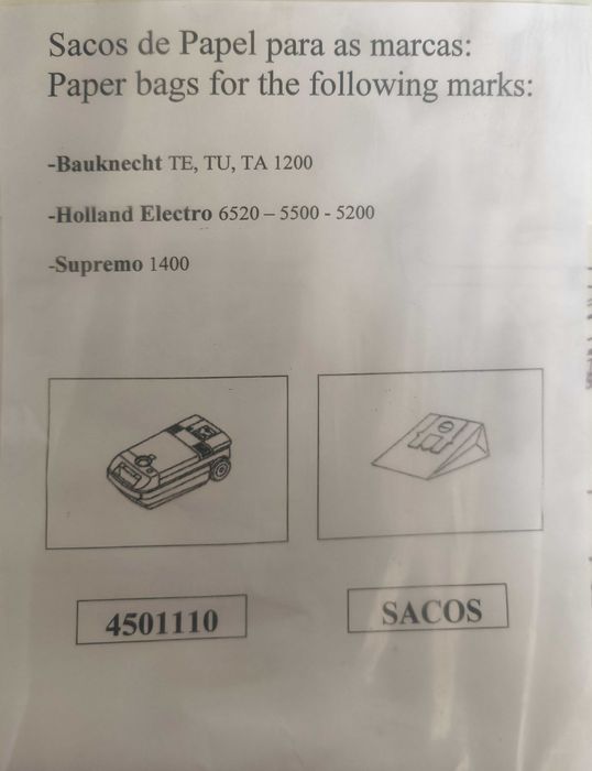 Sacos aspirador várias marcas - Philips, Electrolux, AEG, Hoover, etc