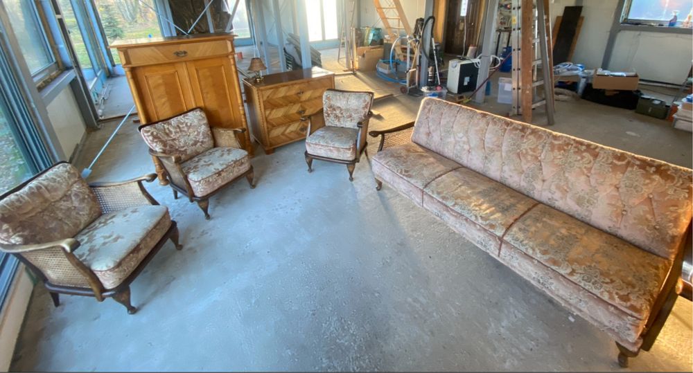 Sofa rozkładana vintage – rattanowe boki – lata 60./70.