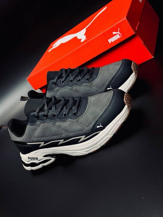Хит на весну! Кожаные кроссовки Puma/ мужские кроссовки Пума серые