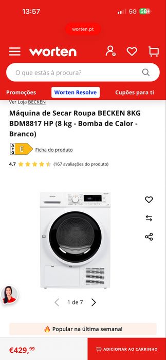 Maquina de secar Roupa becken - bomba de calor