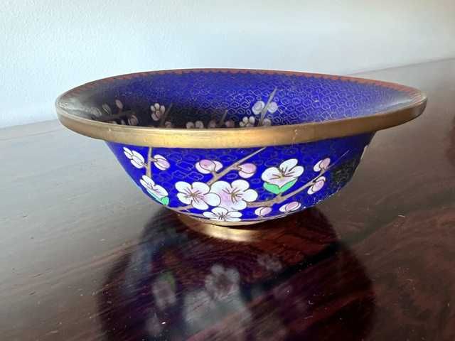 Taça / Tigela Chinesa em Esmalte Cloisonné - Azul e Floral