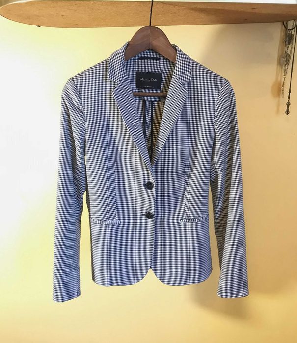 żakiet marynarka massimo dutti kratka vichy gingham biała granatowa 34