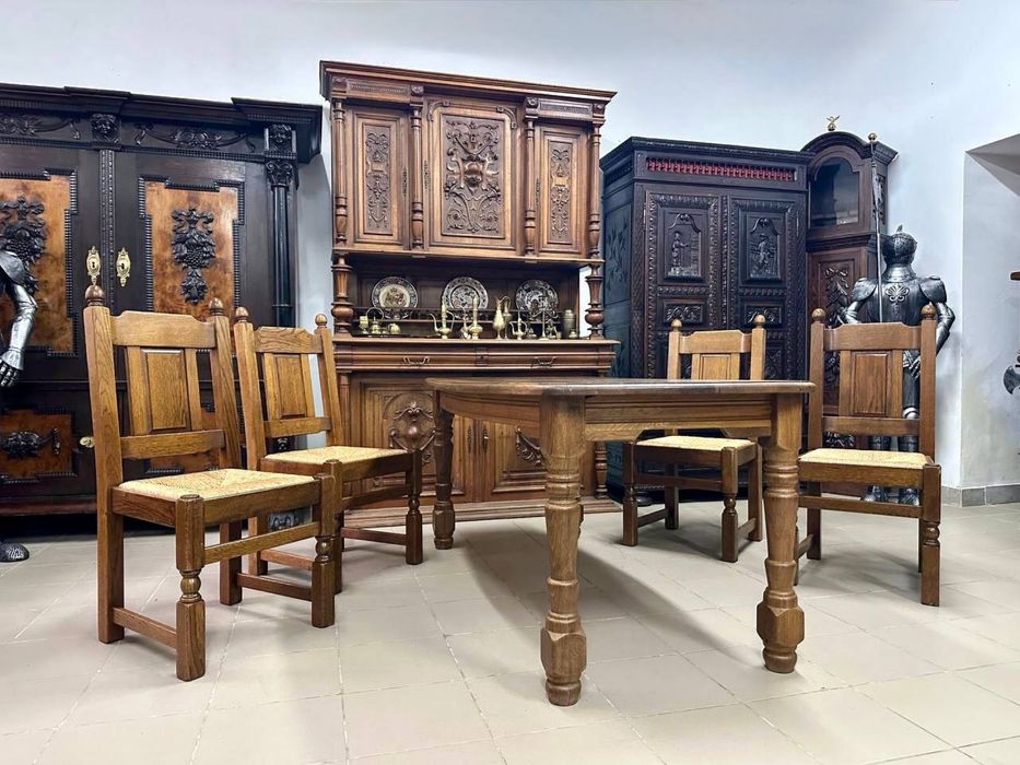 Комплект обідній стіл + 4 стільці дуб ротанг 3948