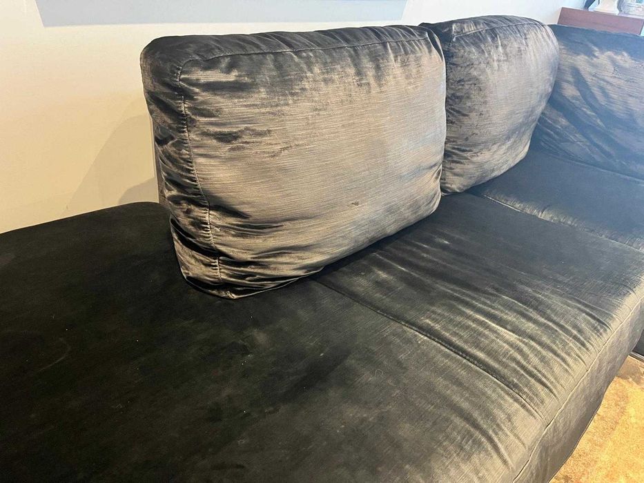 Sofá em Veludo Cinzento com Chaise Longue - Muito Bom Estado