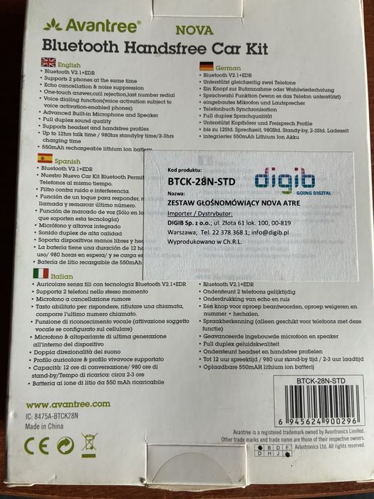 Avantree Nova zestaw głośnomówiący do samochodu