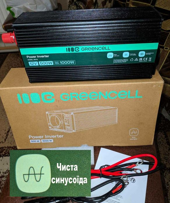 Інвертор Green Cell 500W/1000W Чистий Синус (12V/220V) — для дома...
