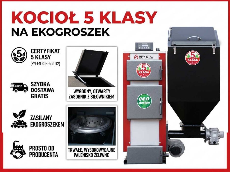 Kocioł EkoGroszek 5 Klasa | 15kW | Ekogroszek z Podajnikiem Piec | Gwarancja | Dostawa 0zł
