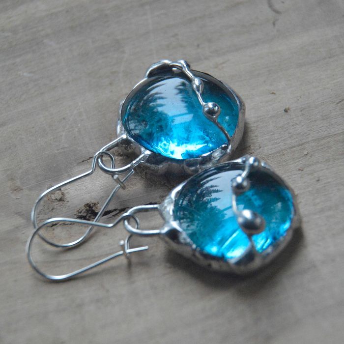 Turkusowe kropelki kolczyki witrażowe