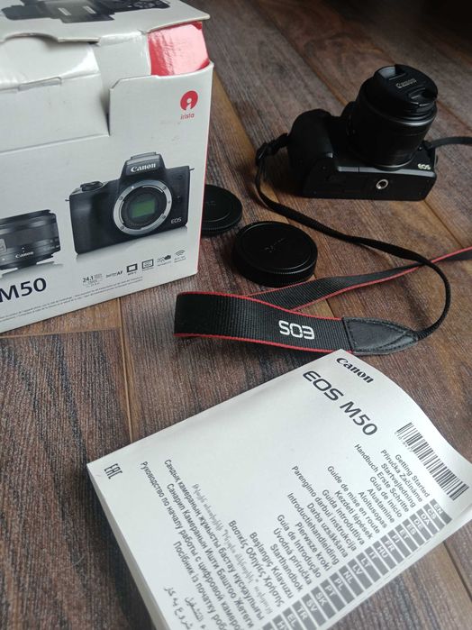 Canon EOS M50 + lente 15-45mm — Caixa + Carregador