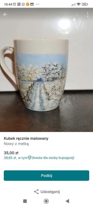 Zimowy kubek ręcznie malowany