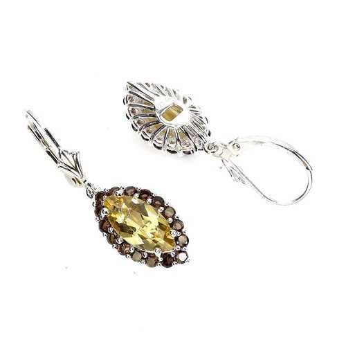 Серьги из серебра 925 пробы с цитрином и раух топазом