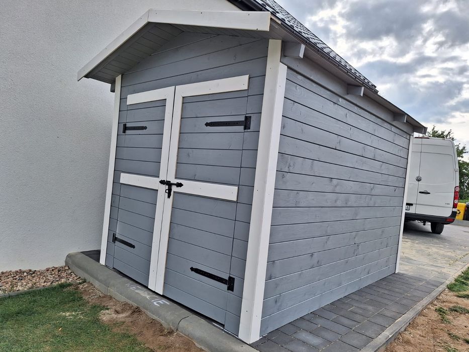 Domek narzędziowy drewniany skrytka szopka garaż drewno