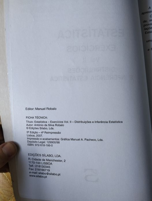 Livro "Estatística - Volume II - exercícios" Sílabo 5 edição