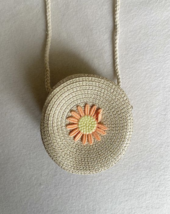 Torebka Mini - Boho Letnia plażowa na ramię - słomiana, Kwiat Beż