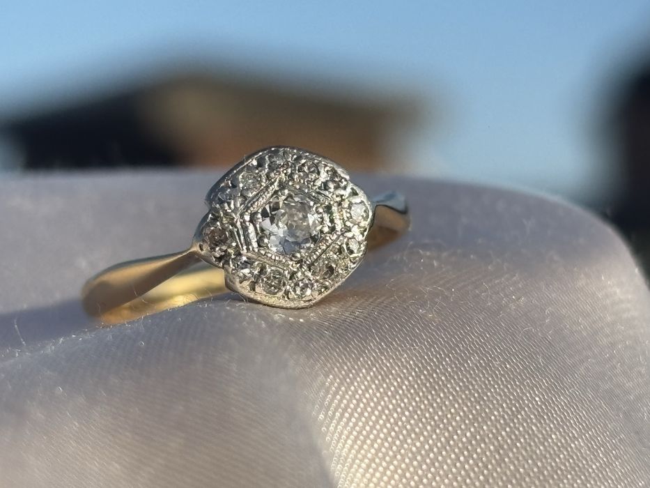 Złoty pierscionek antyczny 18ct 750 Art Deco r14