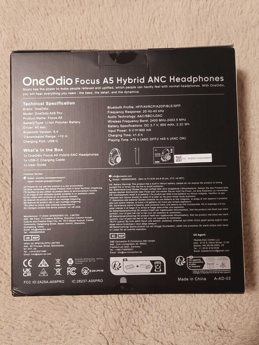 Słuchawki nauszne bezprzewodowe Bluetooth OneOdio Focus 5 ANC Hybrid