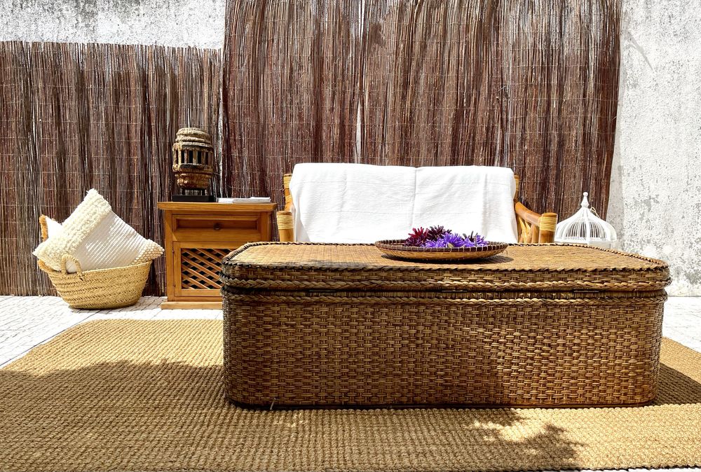 mesa, bau, centro, arrumação, verga, rattan, palha, rustica