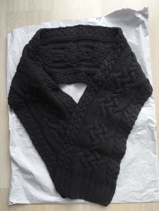 Szalik wełniany gruby, Polo Ralph Lauren, czarny , 180 cm. USA.