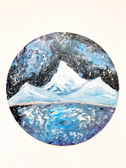 Картина кругла акрилова «Засніжені гори»