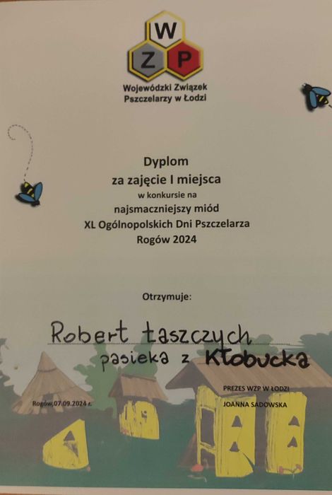 Miód  pierwsze miejsce na Ogólnopolskich Dniach Pszczelarza 2024